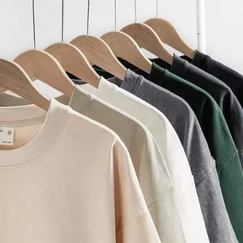 300G плотная утолщенная футболка с короткими рукавами из синьцзянского хлопка, мужская летняя футболка с открытыми плечами, модная брендовая однотонная футболка, нижняя часть рубашки, одежда S