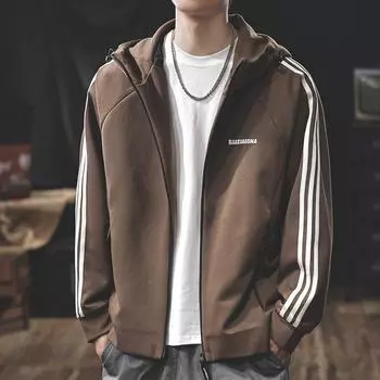 300G Тяжелая высококачественная куртка с тремя планками, кардиган, свитер, мужская осенняя куртка большого размера в американском стиле с капюшоном M кофейный