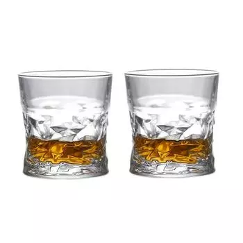 300ml 10.3oz Creative Waist Baring Whiskey Glass Drinking Glasses Diamond Carved Foreign Glass Cup Transparent Round Coffee Mug 2pcs