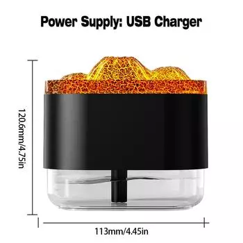 300ML 7 Colorful Lights Volcano Flame Diffuser Volcano Humidifier Diffuser Essential Oils Mini Diffuser Aroma Diffuser for Home чёрный