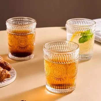 300 мл стеклянная чашка в скандинавском стиле с рельефным дизайном и золотым ободком, утолщенные термостойкие прозрачные чайные чашки в стиле ретро 300-380ml