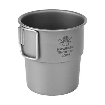300ml Ti Coffee Cup Tea Cup Water Cup with Foldable Handle for Camping Hiking Backpacking серый