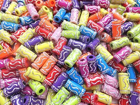 300pcs Cylindrical Acrylic Beads Bamboo Beads Silver Pattern 14mm Mixed Colors Huey H1280