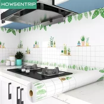 300смx60см Зеленые листья Кухня Маслостойкая наклейка Водонепроницаемая самоклеящаяся высокотемпературная стойкая обои Вытяжка шкафа Огнестойкая наклейка на стену 300cmx60cm