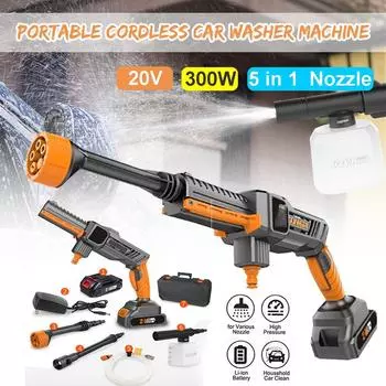 300W 24-70BAR Lithium Electric High Pressure Washing Machine Rechargeable Car Washer 7pcs/set 20V Cordless Cleaning Tool