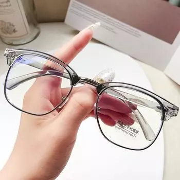3016 Flat Glasses Glasses Frame Half Frame Large Frame Retro Rice Nails Myopia Fashion Anti-Blue Light White flat anti-blue light (blue-plated film)