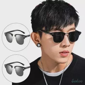 3016 Классические ретро-солнцезащитные очки в полуоправе со светоотражающими линзами синий