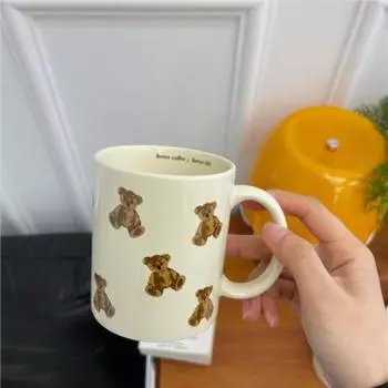 301-400 мл Завтрак Напиток Кофе Чай Молоко Чашки Узор Плюшевый Медведь Большие Керамические Кружки Офисная Кухня Посуда Посуда Для Питья Подарки 300ML