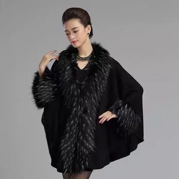 3027 #меховая шаль-куртка, вязаный кардиган-шаль-накидка-куртка для женщин One size чёрный