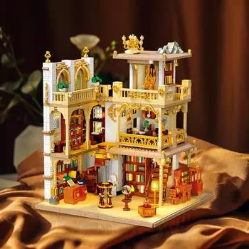 3028PCS Book House Building Blocks European Style City Street View MOC Bricks Model Set With Light Kids DIY Toys Holiday Gifts