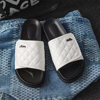3036 men s one-word slippers indoor home summer outer wear non-slip sandals new Velcro one pedal 38 - Male Size