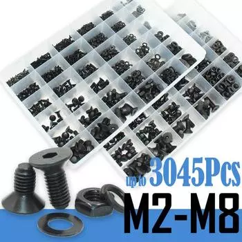 3045p шестигранный шестигранный гнездо с плоской потайной головкой болт гайка шайба набор M2 M2.5 M3 M4 M5 M6 M8 черный класс 10.9 углеродистая сталь