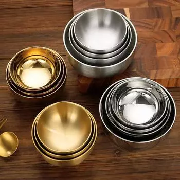 304 Нержавеющая сталь Детская миска для риса Круглая квадратная нижняя часть Золотая Салатница Суповые миски Аксессуары для дома Кухонные принадлежности