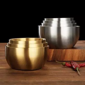 304 Нержавеющая сталь Детская миска для риса Круглая квадратная нижняя часть Золотая Салатница Суповые миски Аксессуары для дома Кухонные принадлежности