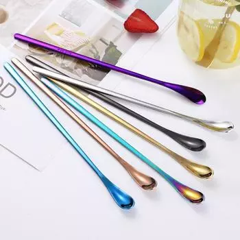 304 Нержавеющая сталь Длинная ручка Ложка для помешивания Кофе Чай Лед Ложка Барная посуда Модный кухонный инструмент Приправа Смешивание Десерт 3