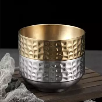 304 Нержавеющая сталь двухслойная миска нескользящая салат лапша детские миски пищевой загуститель контейнер кухонная утварь 11.5cm серебряный