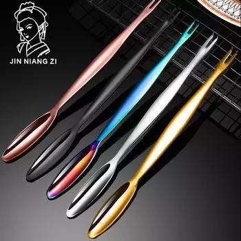 304 нержавеющая сталь, игла для краба, вилка для лобстера, волосатая крабовая ложка двойного назначения, бытовые инструменты для сбора морепродуктов, мясоед... серебряный