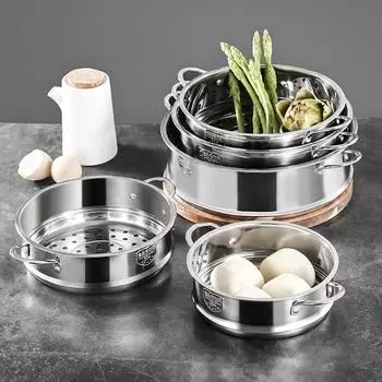 304 Нержавеющая сталь Кастрюля Пароварка Рисоварка Решетка Для Приготовления Пищи На Пару Поднос С Двойной Корзиной Для Слива Ушей Кухонные Принадлежности Для Приготовления Кухни