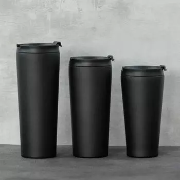 304 Нержавеющая сталь Кофейная чашка 16 унций Автомобильная чашка для воды Герметичная вакуумная термос-чашка Портативная двойная крышка с трубочкой Офисная чашка для воды 16oz чёрный
