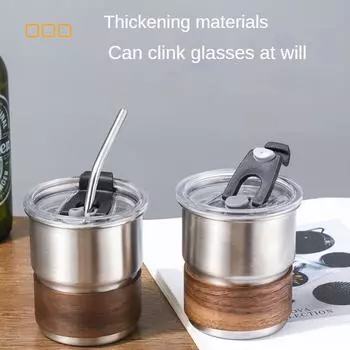 304 нержавеющая сталь кофейная кружка с крышкой походная пивная кружка ресторанная пивная кружка утолщенная с крышкой кружки против ожогов 300ml
