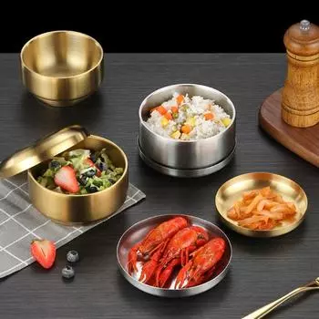 304 нержавеющая сталь корейский стиль миска двухслойный суп контейнер рис миска маринованные овощи Silver-1-S