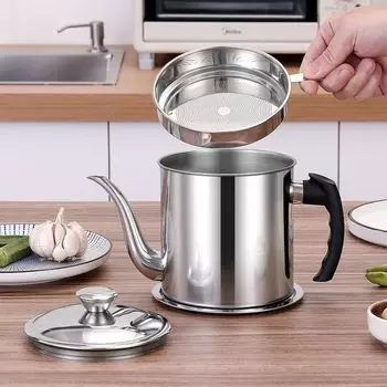 304 Нержавеющая сталь Кухонный масляный фильтр Горшок Масленка Маслонепроницаемая бутылка Большая емкость для хранения масла Фильтр
