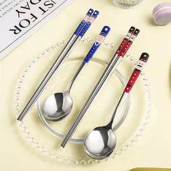 Набор ложек из нержавеющей стали 304, палочки для еды в британском стиле, детская посуда с героями мультфильмов, домашняя ложка, палочки для еды, набор из 2 предметов