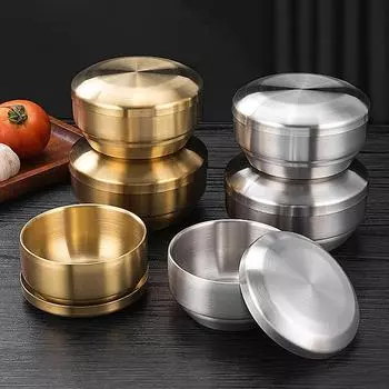 304 Нержавеющая сталь миска для рисового супа с крышкой двухслойная паровая кухня миски для кимчи рамен кухонная утварь контейнер для еды