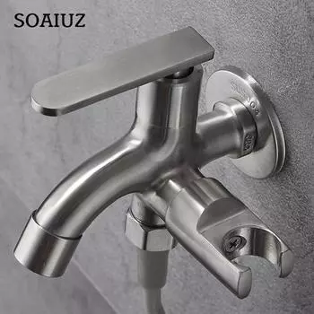 304 Нержавеющая сталь Открытый садовый смеситель для стиральной машины Многофункциональный водопроводный кран Двойной кран для швабры faucet tap