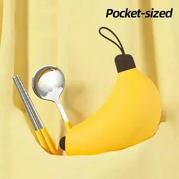 304 Нержавеющая сталь палочки для еды ложка портативный складной столовый прибор набор из трех предметов банановый ящик для хранения учеников начальной школы жёлтый