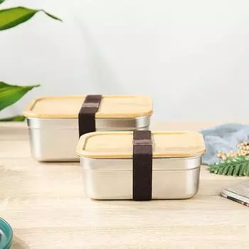304 нержавеющая сталь японский стиль бенто-бокс с деревянной крышкой портативный большой емкости пищевой контейнер для школьников