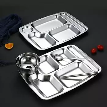 304 нержавеющая сталь разделенный обеденный поднос пищевой утолщенный обеденный контейнер тарелки для школьной столовой детский сад