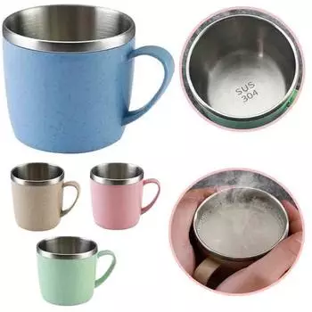 304 нержавеющая сталь стакан для воды молоко сок чай кофе двухслойная изоляция тропическая ручка кружка офисная посуда кухонные принадлежности 350ml розовый