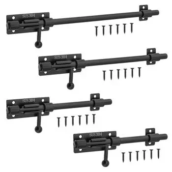 304 Stainless Steel 6-12 Inch Barrel Bolt Latch 10mm Thick Padlock Hole Black Heavy Duty Includes 6 Screws Universal Door Window Cabinet 6 inch