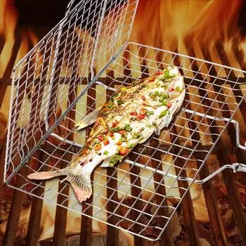 304 Stainless Steel Bbq Barbecue Grill Grille Non-stick Grilling Basket Wire Mesh Meat Vegetables Steak Picnic Party Accessories
