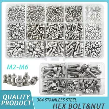 304 Stainless Steel Bolts And Nuts Set M2 M3 M4 M5 M6 Hexagon Hex Socket Screws Allen Cap Head Bolt Nut Set Assortment Kit