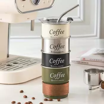 304 Stainless Steel Coffee Cup Thermos Cup with Straw for Household Outdoor Camping Thermos Drinking Bottle Coffee Drink Cup 301-400ml