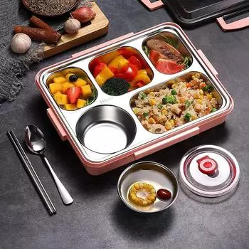 304 Stainless Steel Compartment Insulated Bento Lunch Box Leakproof Sealed Portable Food Storage Containers Microwave Lunchbox as shows