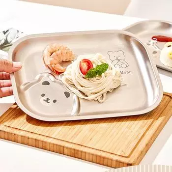 304 Stainless Steel Dinner Plate 25*19*2cm Cute Cartoon Child Dumpling Plate For School Canteens Tableware Anti-fall Snack Plate