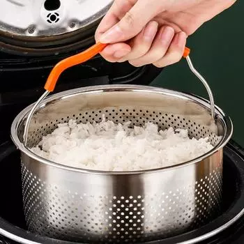 304 Stainless Steel Food Steamer Kitchen Steam Basket Pressure Cooker with Silicone Handle Steamed Grid Cooking Accessories