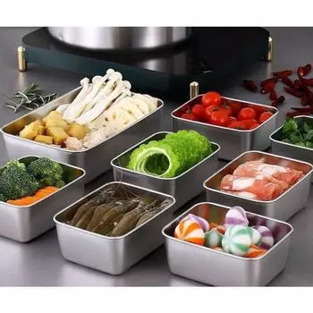 304 Stainless Steel Fresh-keeping Box with Sealed Lid Fruit and Vegetable Preparation Box Camping Food Storage Box