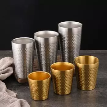 Кружка для воды из нержавеющей стали 304 с молотковым узором, двухслойная, противоожоговая, чашка для чая, кофейная чашка, ресторанная пивная кружка, чашка для напитков 175ml серебряный