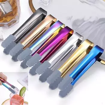 304 Stainless Steel Ice Tongs with Silicone Head Non-slip Creative Gilded Food Ice Tongs Kitchen Stuff BBQ Clips Tools black