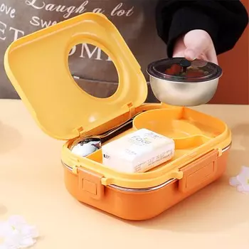 304 Stainless Steel Insulation Lunch Box with Tableware Portable Bag Microwave Heating Storage Container