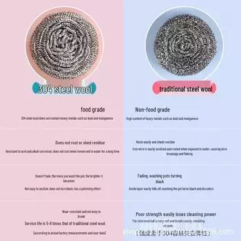 304 Stainless Steel Kitchen Scrubber - Shed-Free Bristles for Dishwashing and Pot Cleaning 1 piece, individual packaging