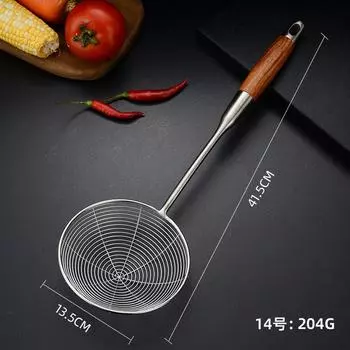 304 Stainless Steel Large Colander with Wooden Handle Mesh Strainer Fried Sieve Spoon Foods Sifter for Noodle French Fries