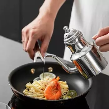 304 Нержавеющая сталь Масляная кастрюля Бутылка для приправ Высокая крышка Масляная кастрюля с длинным горлом Многоцелевая кастрюля 310ml серебряный