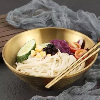 304 Stainless Steel Ramen Bowl Rice Salad Noodle Soup Bowl Golden Home Restaurant Food Serving Dish Pickled Cabbage Large Bowl