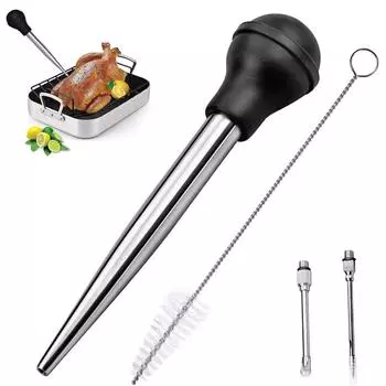 304 Stainless Steel Roasting Syringes, Sauce Pears Food Syringe Injection Needle with Cleaning Brush for Cooking