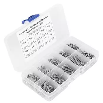 304 Stainless Steel Screws Cross Pan Head Screws with Hex Nuts Washers Screw Kit250pcs #632UNC